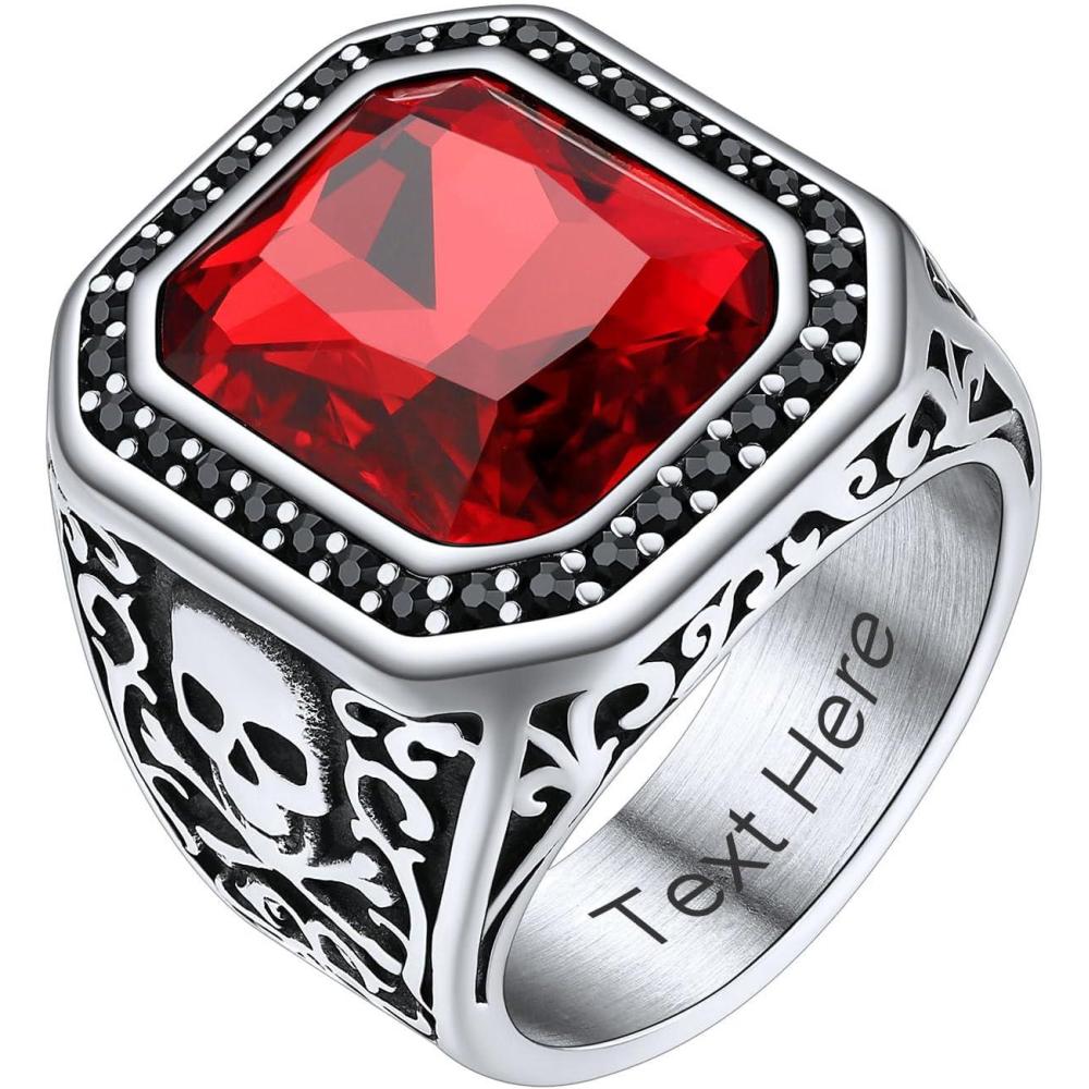 imageChainsHouse Mens Black Onyx Rings Retro X Bone Skull Stainless Steel Signet Rings for Men Black Onyx Agate Gemstone Rings Jewelry Offer Custom Service Size 714G SteelRed StoneCustom