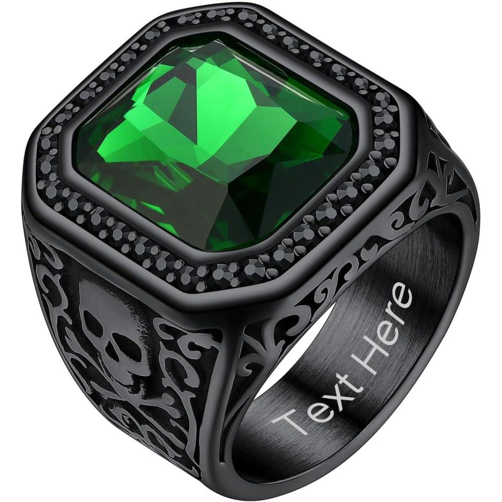 imageChainsHouse Mens Black Onyx Rings Retro X Bone Skull Stainless Steel Signet Rings for Men Black Onyx Agate Gemstone Rings Jewelry Offer Custom Service Size 714F BlackGreen StoneCustom