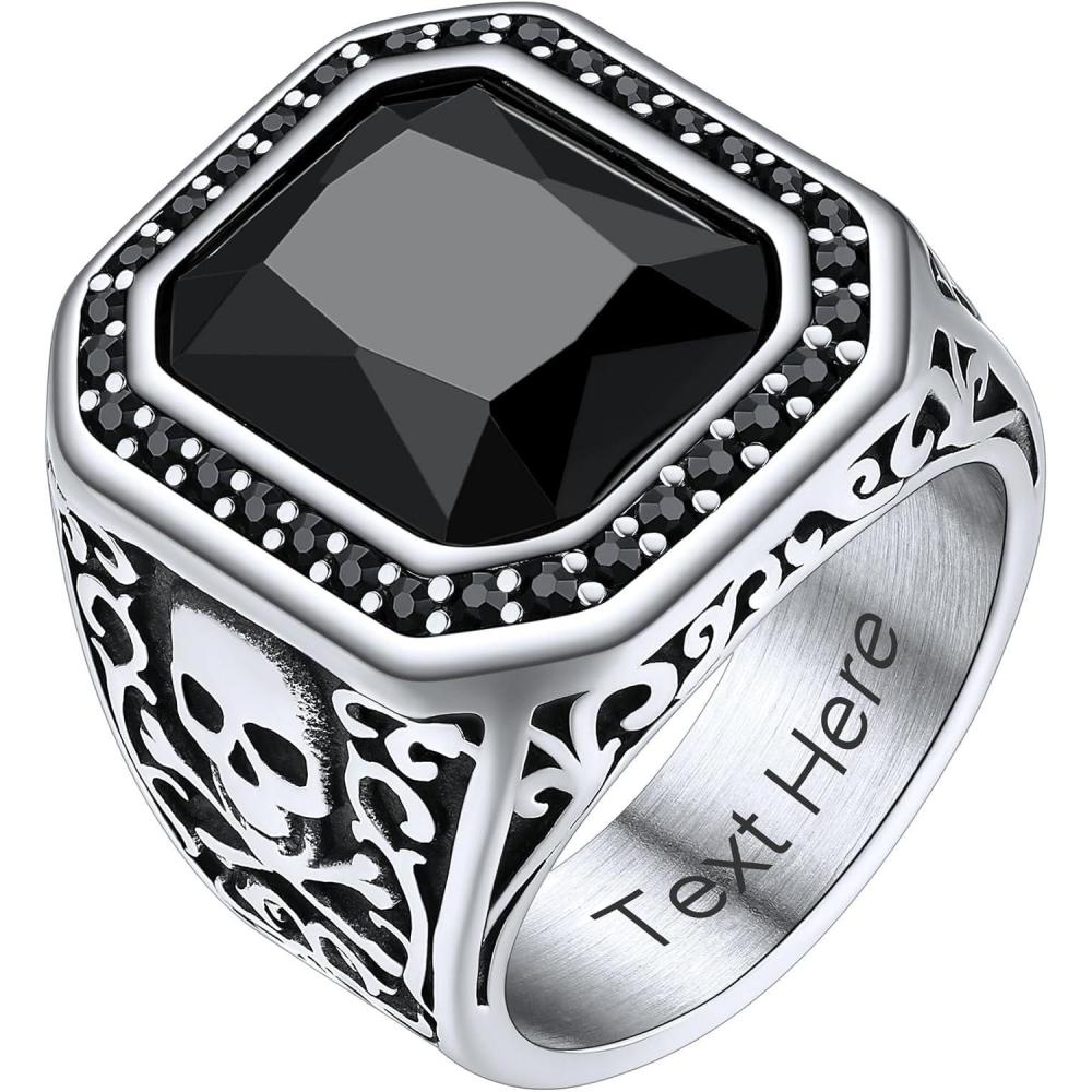 imageChainsHouse Mens Black Onyx Rings Retro X Bone Skull Stainless Steel Signet Rings for Men Black Onyx Agate Gemstone Rings Jewelry Offer Custom Service Size 714G SteelBlack OnyxCustom