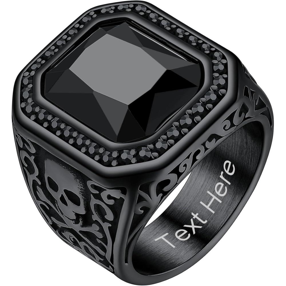 imageChainsHouse Mens Black Onyx Rings Retro X Bone Skull Stainless Steel Signet Rings for Men Black Onyx Agate Gemstone Rings Jewelry Offer Custom Service Size 714F BlackBlack OnyxCustom