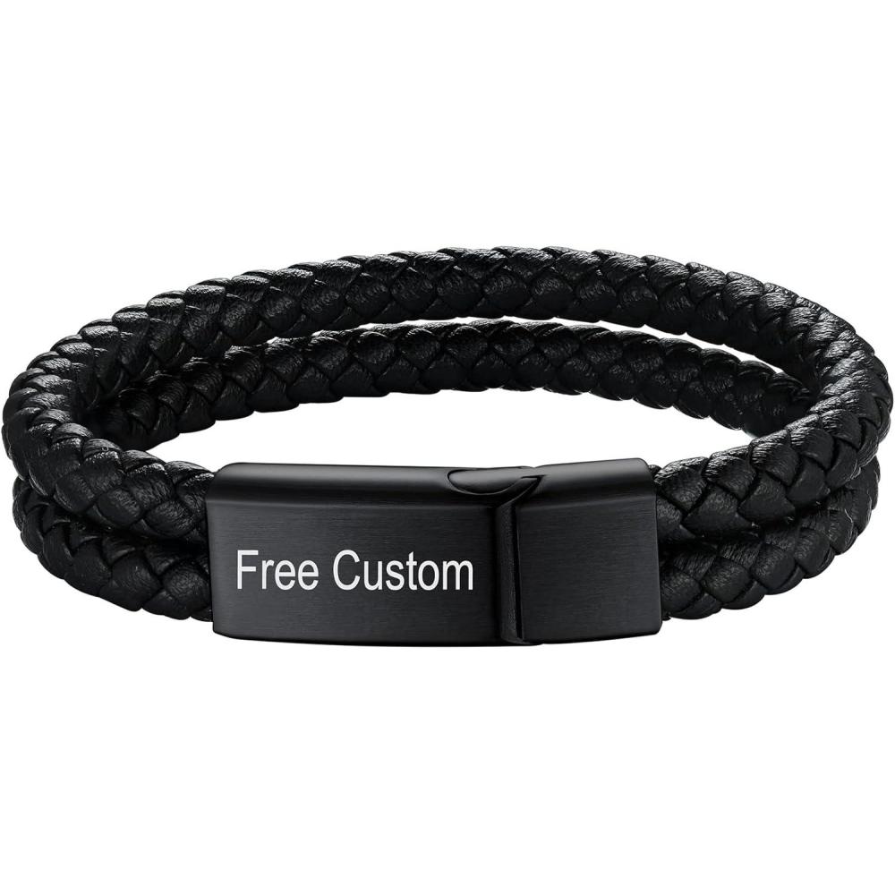 imageChainsHouse Mens Wrap Braided Leather Black Bead Bracelets Bangles Vintage Star of DavidWing SkullTemplar Cross Genuine Leather Bracelet Customize Available Size 758390 Inch Send Gift BoxB Double BraidedBlack ClaspCustom