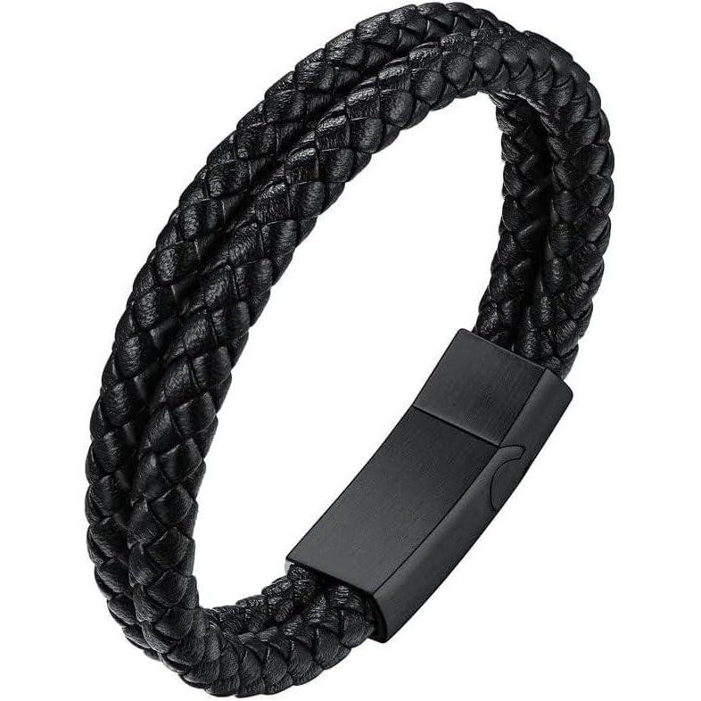 imageChainsHouse Mens Wrap Braided Leather Black Bead Bracelets Bangles Vintage Star of DavidWing SkullTemplar Cross Genuine Leather Bracelet Customize Available Size 758390 Inch Send Gift BoxA Double BraidedBlack Clasp