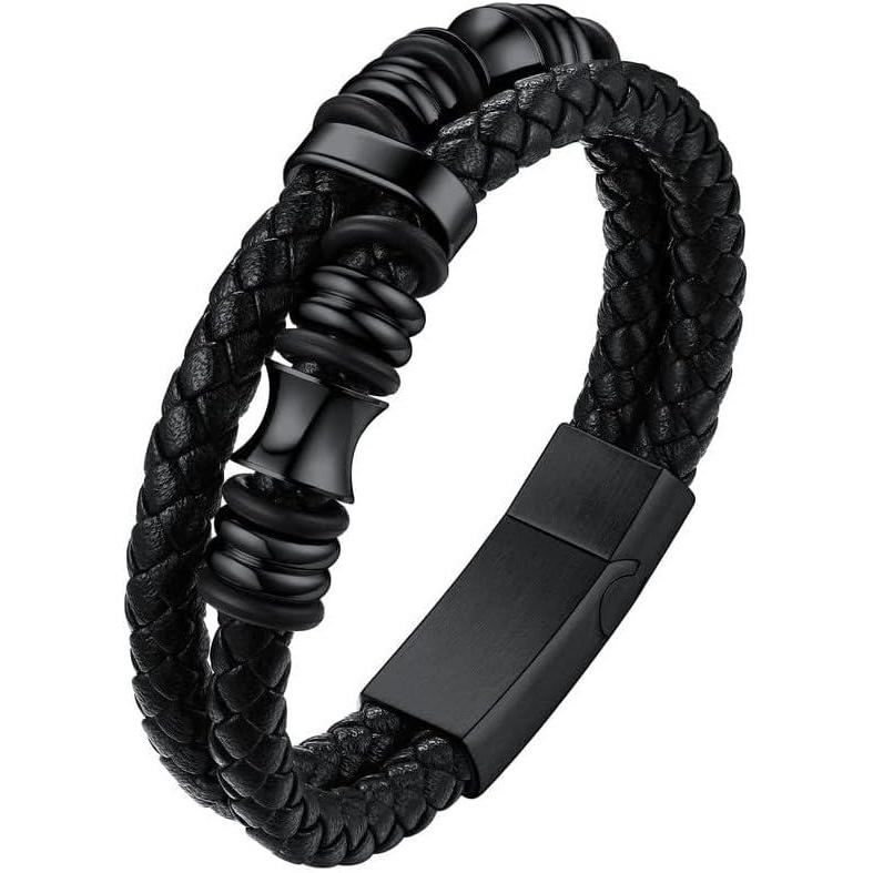 imageChainsHouse Mens Wrap Braided Leather Black Bead Bracelets Bangles Vintage Star of DavidWing SkullTemplar Cross Genuine Leather Bracelet Customize Available Size 758390 Inch Send Gift BoxA BeadBlack Clasp