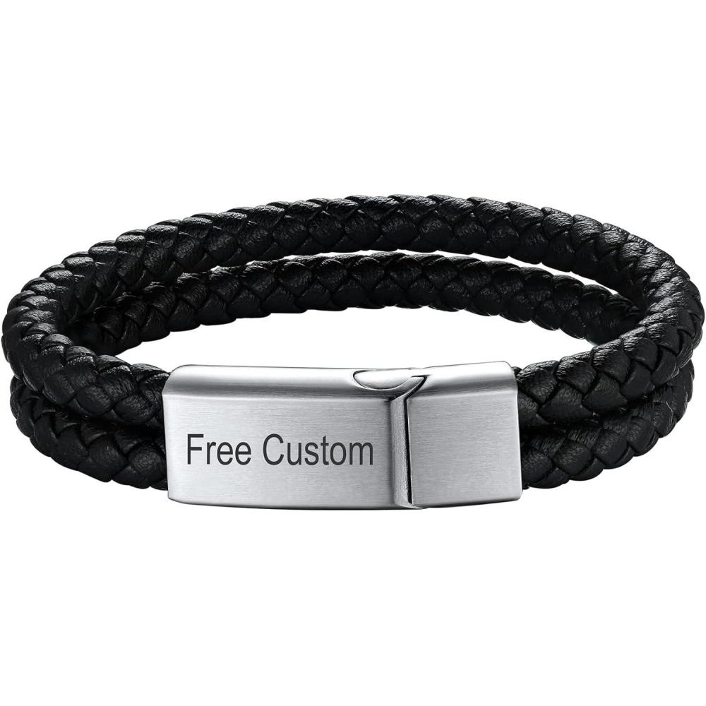 imageChainsHouse Mens Wrap Braided Leather Black Bead Bracelets Bangles Vintage Star of DavidWing SkullTemplar Cross Genuine Leather Bracelet Customize Available Size 758390 Inch Send Gift BoxB Double BraidedSteel ClaspCustom