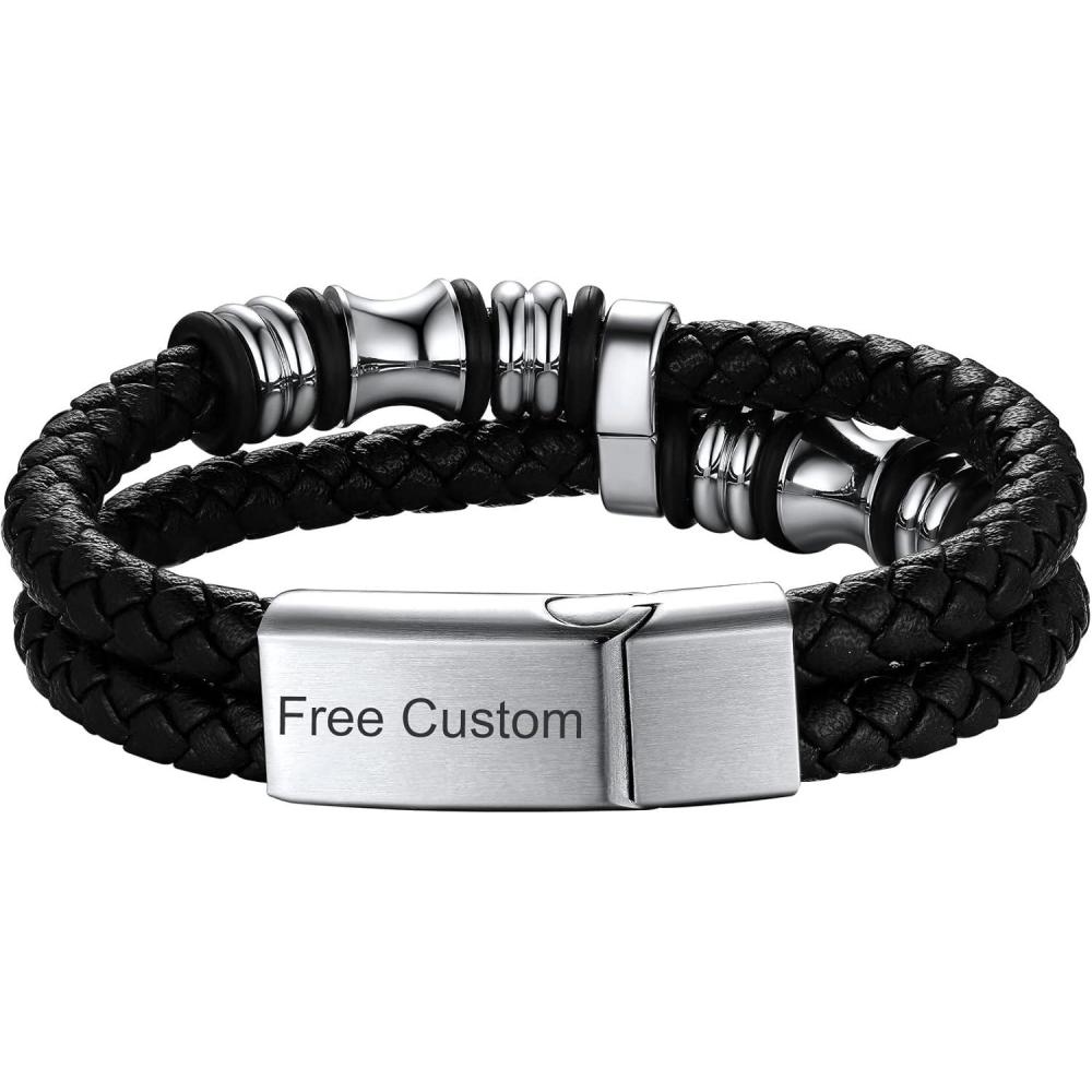 imageChainsHouse Mens Wrap Braided Leather Black Bead Bracelets Bangles Vintage Star of DavidWing SkullTemplar Cross Genuine Leather Bracelet Customize Available Size 758390 Inch Send Gift BoxB BeadSteel ClaspCustom