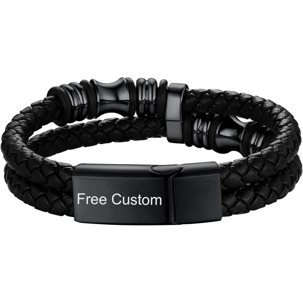 imageChainsHouse Mens Wrap Braided Leather Black Bead Bracelets Bangles Vintage Star of DavidWing SkullTemplar Cross Genuine Leather Bracelet Customize Available Size 758390 Inch Send Gift BoxB BeadBlack ClaspCustom