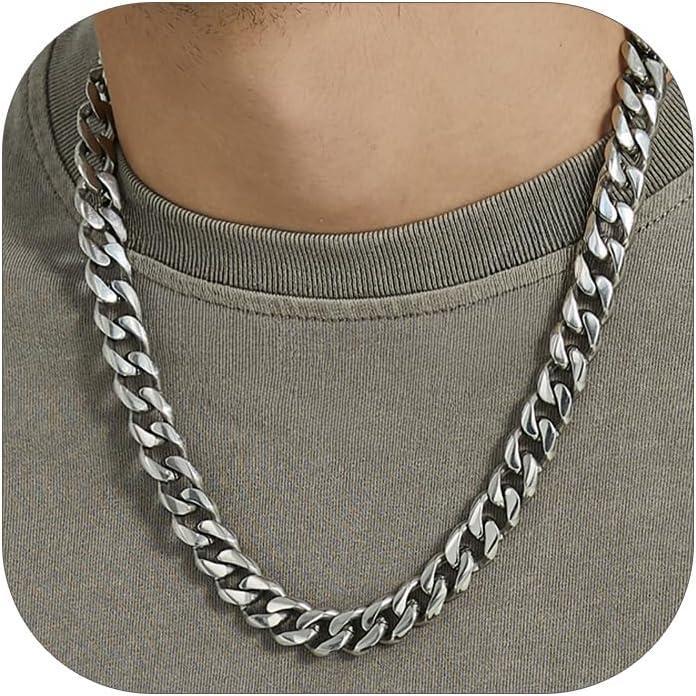 imageChainsHouse Miami Cuban Chain Necklace for Men Women 3mm6mm9mm12mm Width 316L Stainless Steel14K GoldBlack Plated Hypoallergenic Mens Hip Hop Chain 14quot18quot20quot22quot24quot26quot28quot30quotD 12mmsteel