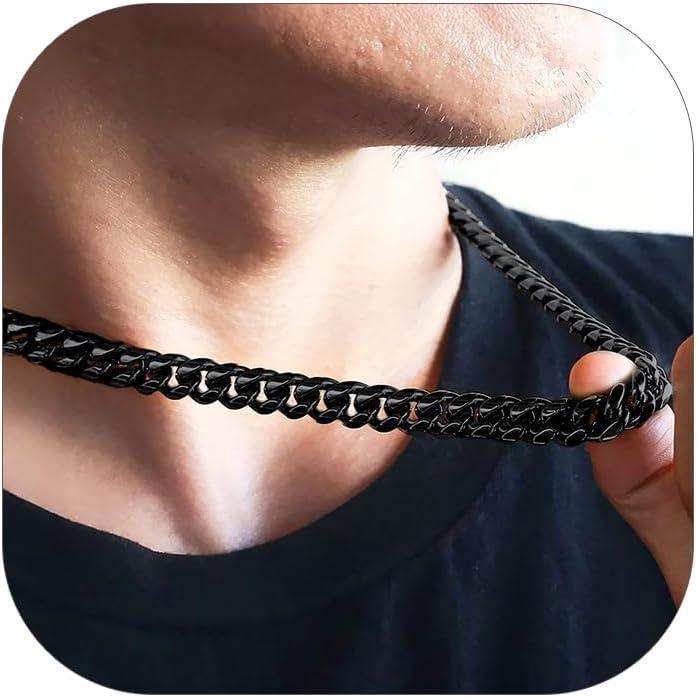 imageChainsHouse Miami Cuban Link Chain Necklace for Men 48mm6mm10mm14mm Width 14K Gold PlatedStainless SteelBlack Mens Chunky Hip Hop Necklace Curb Chains 14quot30quot Length Come Gift BoxH black10mm
