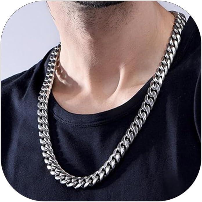 imageChainsHouse Miami Cuban Link Chain Necklace for Men 48mm6mm10mm14mm Width 14K Gold PlatedStainless SteelBlack Mens Chunky Hip Hop Necklace Curb Chains 14quot30quot Length Come Gift BoxC stainless14mm