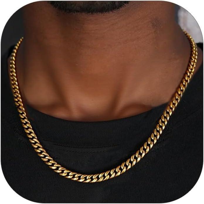 imageChainsHouse Miami Cuban Link Chain Necklace for Men 48mm6mm10mm14mm Width 14K Gold PlatedStainless SteelBlack Mens Chunky Hip Hop Necklace Curb Chains 14quot30quot Length Come Gift BoxD gold6mm