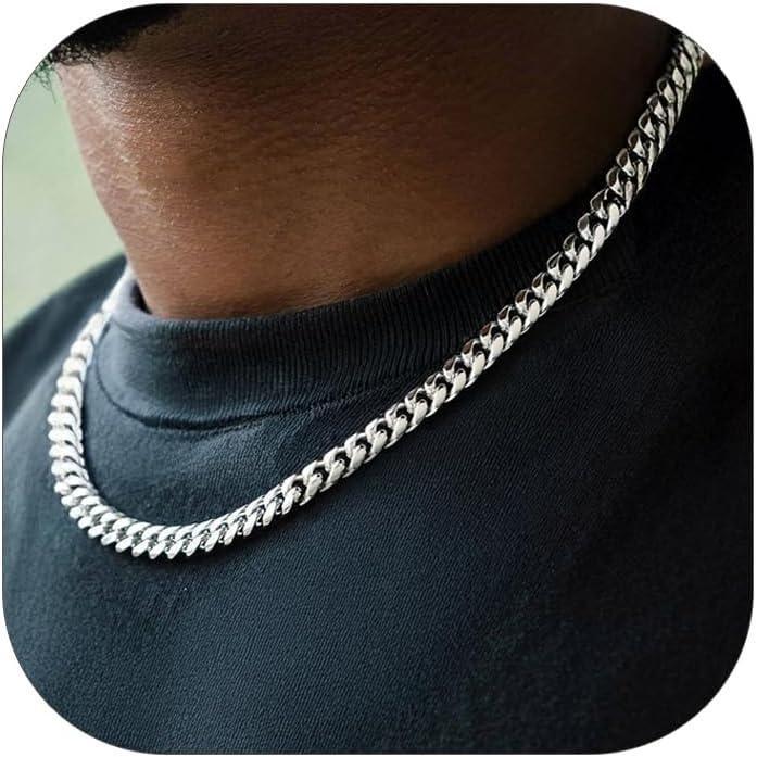 imageChainsHouse Miami Cuban Link Chain Necklace for Men 48mm6mm10mm14mm Width 14K Gold PlatedStainless SteelBlack Mens Chunky Hip Hop Necklace Curb Chains 14quot30quot Length Come Gift BoxB stainless10mm