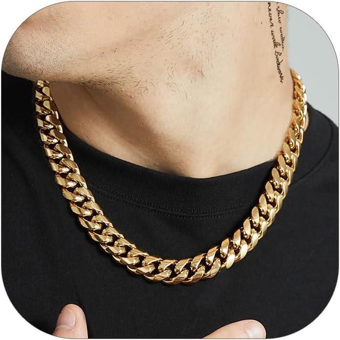imageChainsHouse Miami Cuban Link Chain Necklace for Men 48mm6mm10mm14mm Width 14K Gold PlatedStainless SteelBlack Mens Chunky Hip Hop Necklace Curb Chains 14quot30quot Length Come Gift BoxF gold14mm