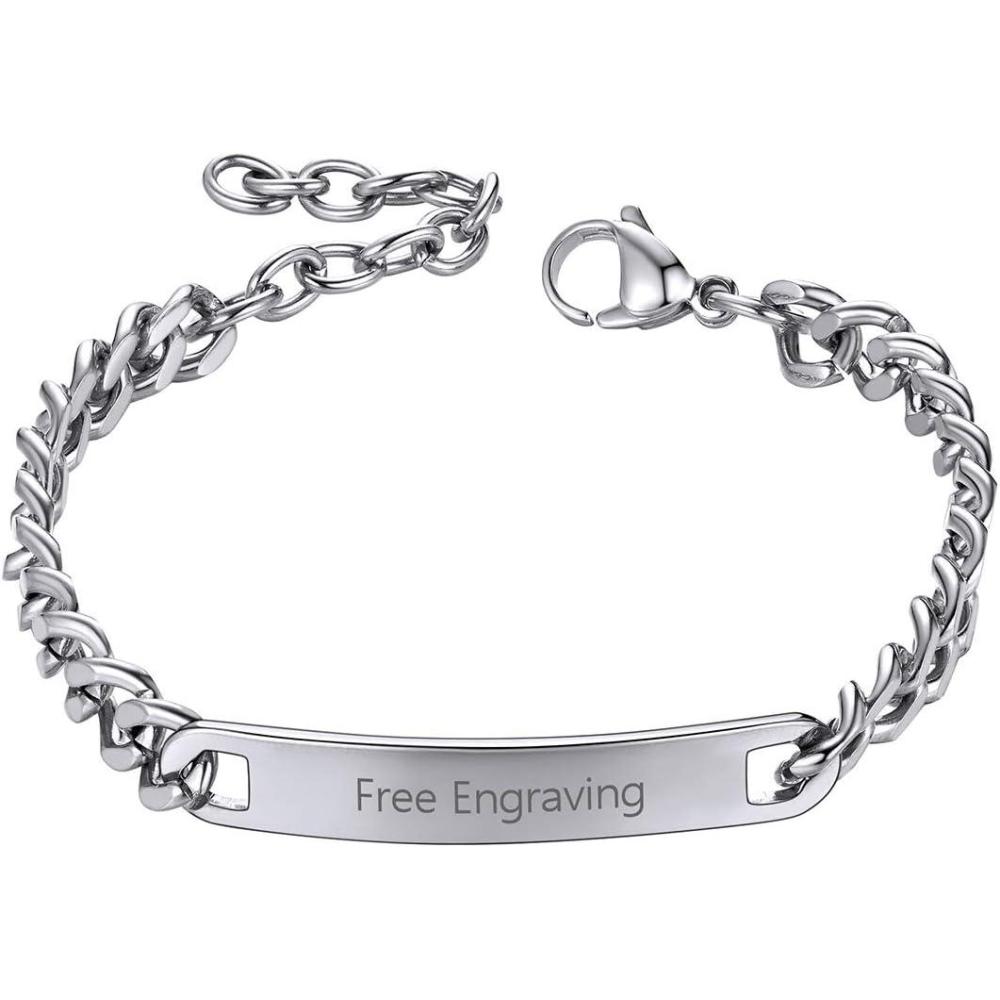 imageChainsHouse Personalized ID Bracelet for Men Women Stainless Steel Cuban Curb Link Chain Custom Engrave Bar Bracelet Bangle 7mm Width 1921CM Send Gift BoxA Stainless7MM