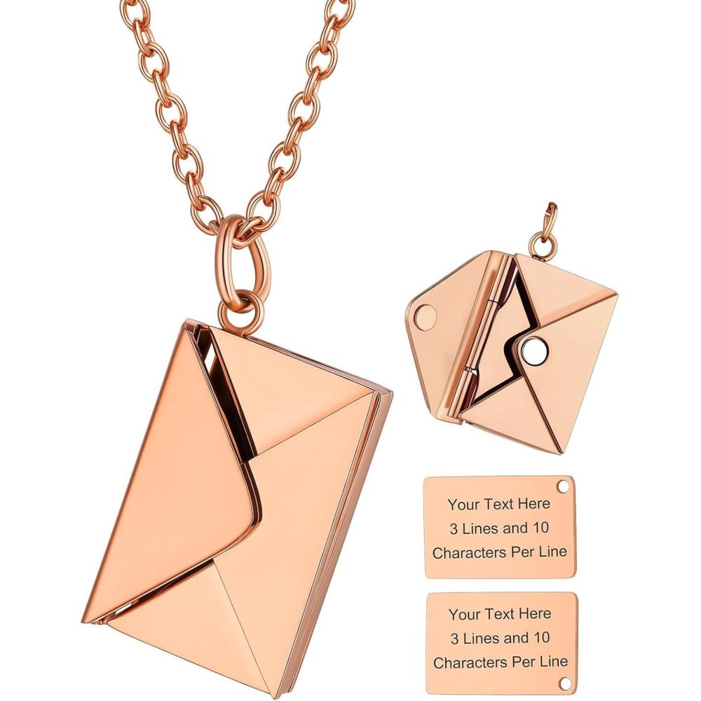 imageChainsHouse Personalized Locket Necklace Custom Envelope Necklaces with Photo Message Engraved for Women Stainless SteelBlackGoldRose Gold Plated Memorial Gift for Wife with Gift BoxC  Engraved LocketRose Gold