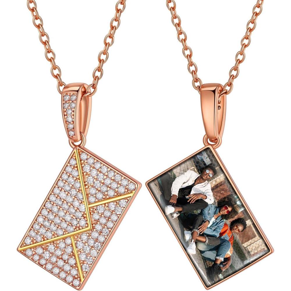 imageChainsHouse Personalized Locket Necklace Custom Envelope Necklaces with Photo Message Engraved for Women Stainless SteelBlackGoldRose Gold Plated Memorial Gift for Wife with Gift BoxE  PhotoRose Gold