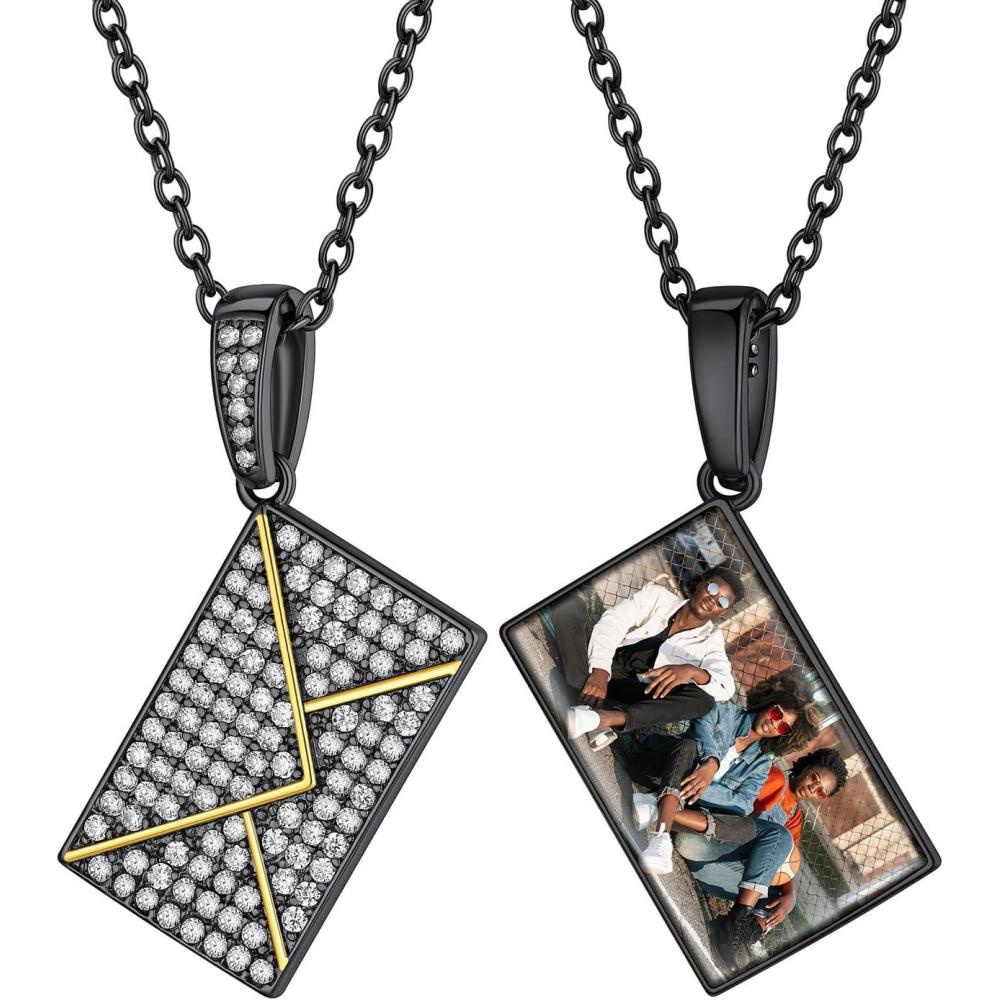 imageChainsHouse Personalized Locket Necklace Custom Envelope Necklaces with Photo Message Engraved for Women Stainless SteelBlackGoldRose Gold Plated Memorial Gift for Wife with Gift BoxE PhotoBlack