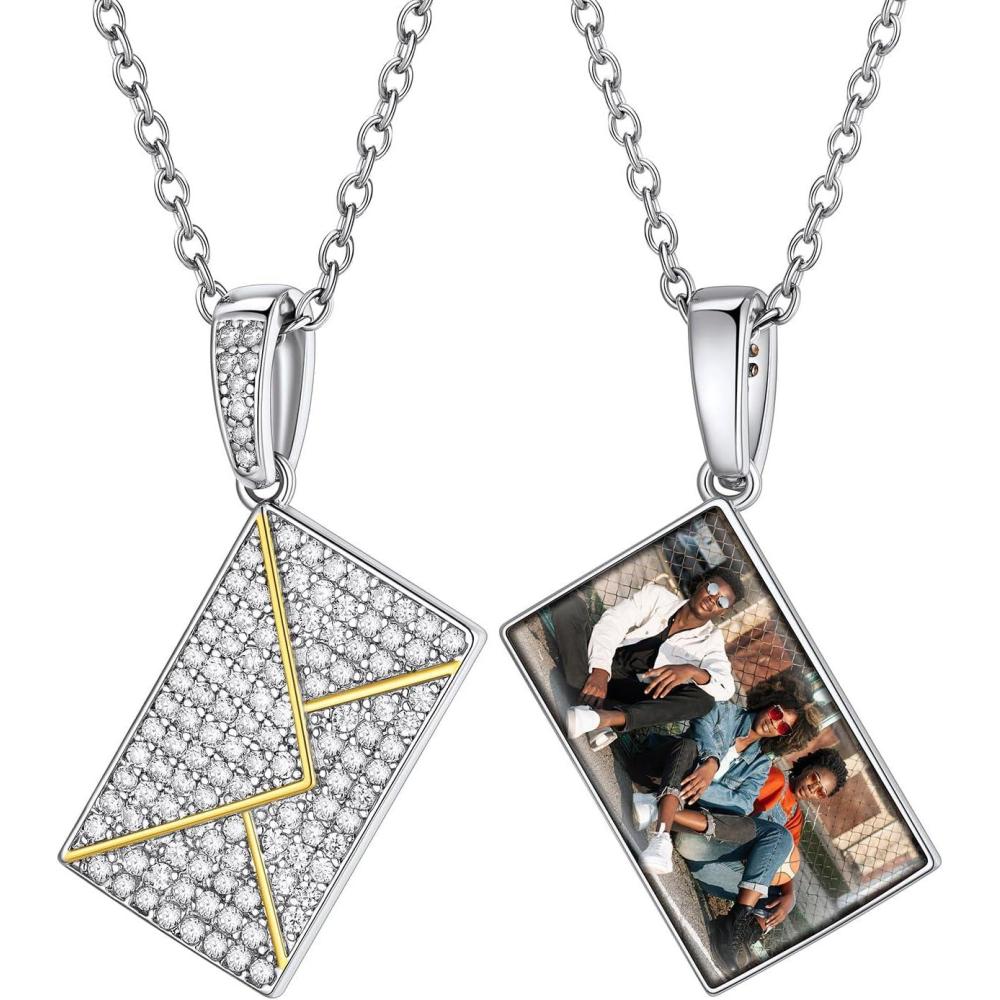 imageChainsHouse Personalized Locket Necklace Custom Envelope Necklaces with Photo Message Engraved for Women Stainless SteelBlackGoldRose Gold Plated Memorial Gift for Wife with Gift BoxE  PhotoSilver