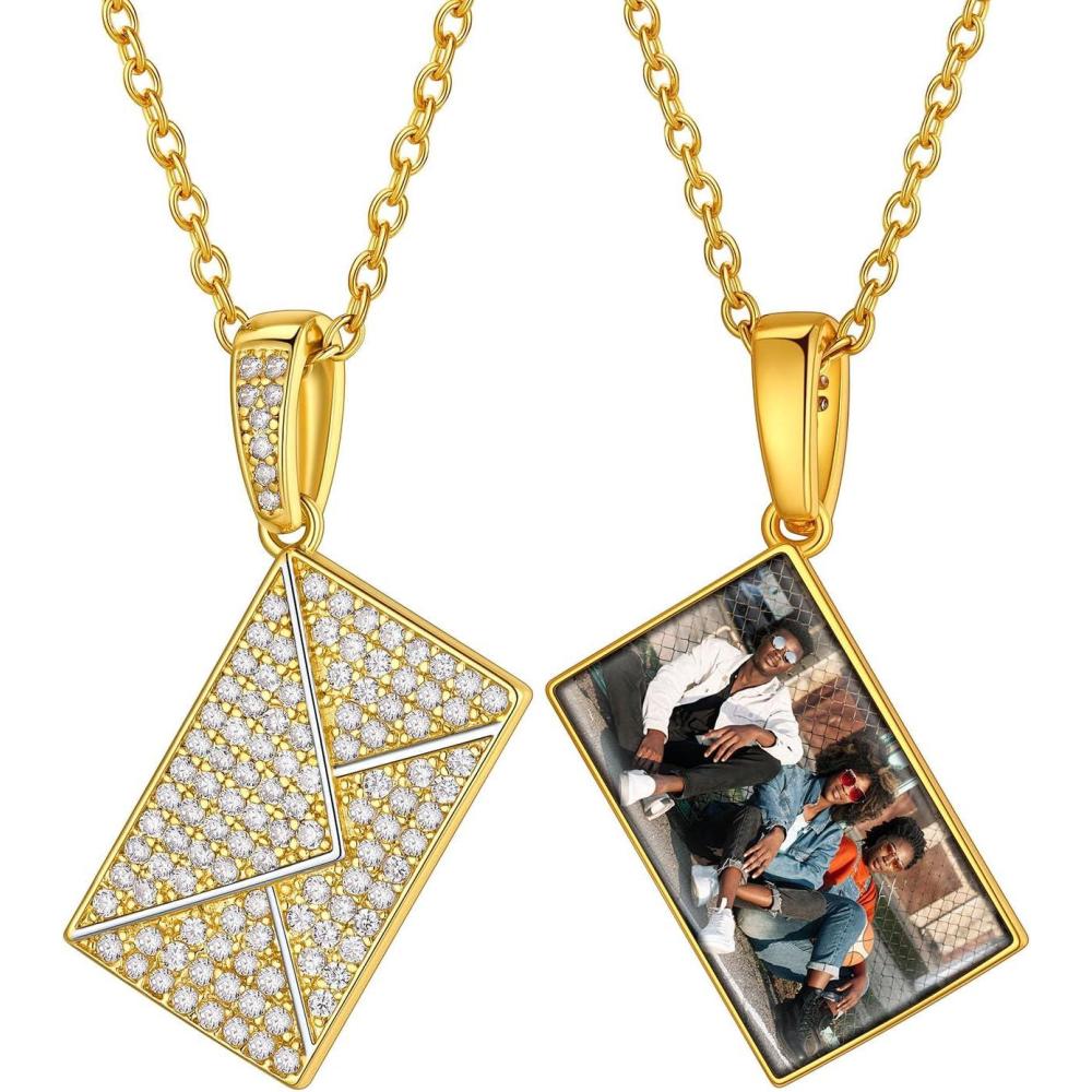 imageChainsHouse Personalized Locket Necklace Custom Envelope Necklaces with Photo Message Engraved for Women Stainless SteelBlackGoldRose Gold Plated Memorial Gift for Wife with Gift BoxE PhotoGold
