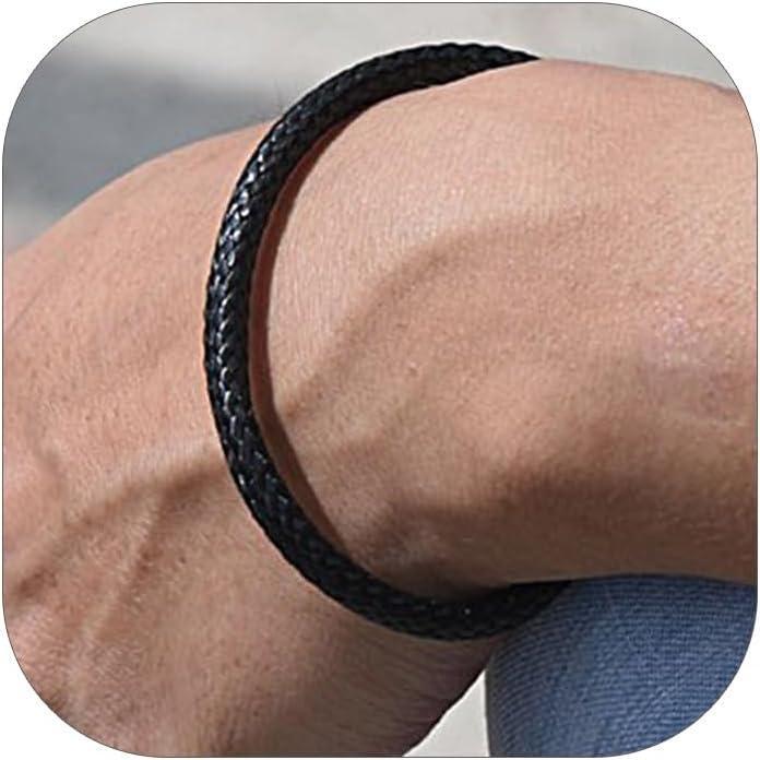 imageChainsHouse Personalized Mens Leather Wrist Cuff Bracelets with Custom Beads Waterproof Wax Rope Braided Cord Bracelet Engraved with Names for Men Women 787 inch Length Send Gift BoxA Black