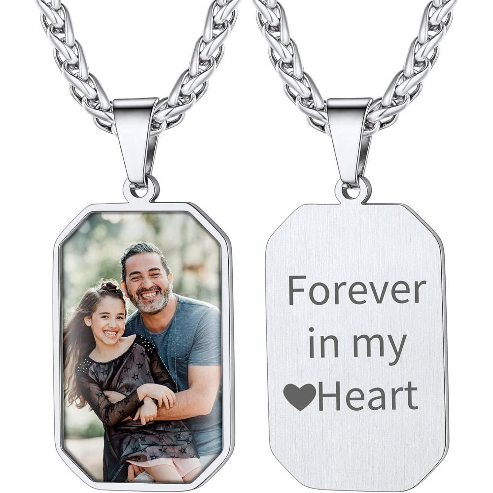 imageChainsHouse Personalized Photo Necklace Men Women Stainless Steel18K Gold Plated Chain Custom Picture Image Engrave Text RectangularHeartOvalDogtag Pendant DIY Memorial JewelrySend Gift BoxN Octagon Tag PhotoTextSteel