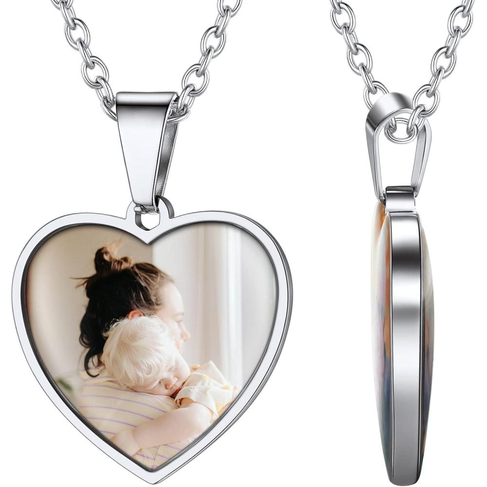 imageChainsHouse Personalized Photo Necklace Men Women Stainless Steel18K Gold Plated Chain Custom Picture Image Engrave Text RectangularHeartOvalDogtag Pendant DIY Memorial JewelrySend Gift BoxO Heart 2 sided PhotosSteel