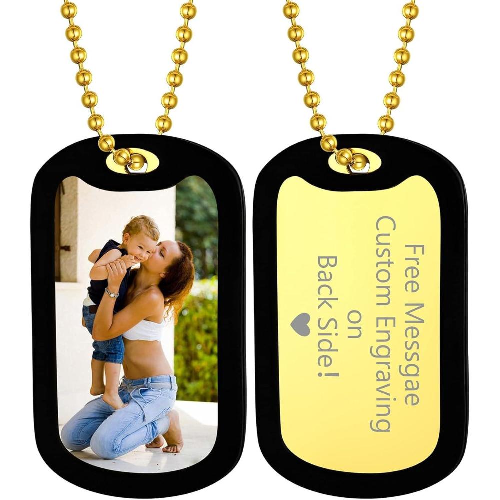 imageChainsHouse Personalized Photo Necklace Men Women Stainless Steel18K Gold Plated Chain Custom Picture Image Engrave Text RectangularHeartOvalDogtag Pendant DIY Memorial JewelrySend Gift BoxG Tag with SilencerGold