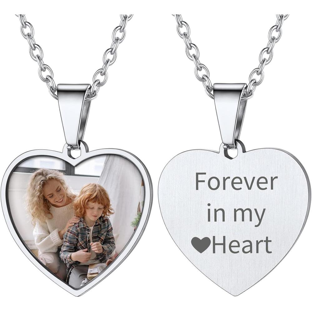 imageChainsHouse Personalized Photo Necklace Men Women Stainless Steel18K Gold Plated Chain Custom Picture Image Engrave Text RectangularHeartOvalDogtag Pendant DIY Memorial JewelrySend Gift BoxK Heart PhotoTextSteel