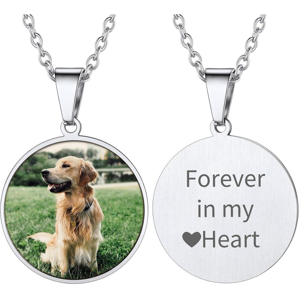 imageChainsHouse Personalized Photo Necklace Men Women Stainless Steel18K Gold Plated Chain Custom Picture Image Engrave Text RectangularHeartOvalDogtag Pendant DIY Memorial JewelrySend Gift BoxL Round Shape PhotoTextSteel