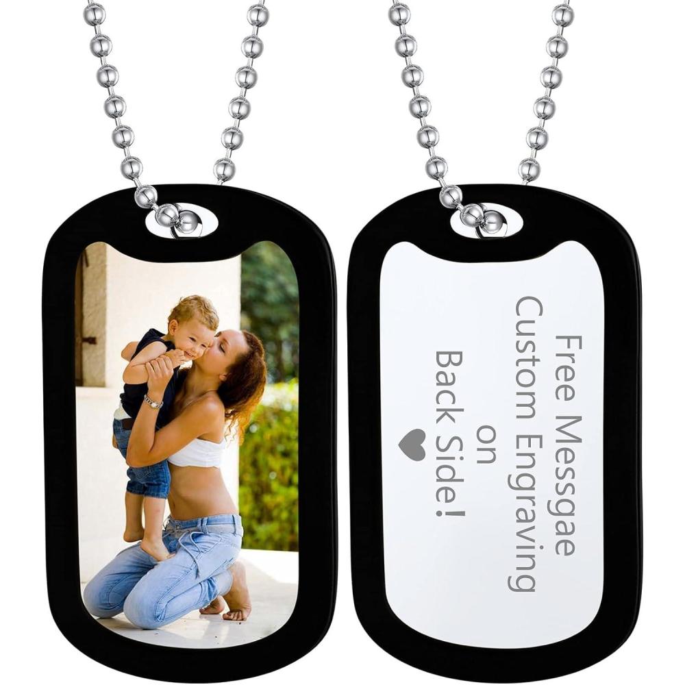 imageChainsHouse Personalized Photo Necklace Men Women Stainless Steel18K Gold Plated Chain Custom Picture Image Engrave Text RectangularHeartOvalDogtag Pendant DIY Memorial JewelrySend Gift BoxG Tag with SilencerSteel