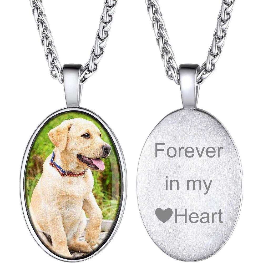 imageChainsHouse Personalized Photo Necklace Men Women Stainless Steel18K Gold Plated Chain Custom Picture Image Engrave Text RectangularHeartOvalDogtag Pendant DIY Memorial JewelrySend Gift BoxC OvalSteel