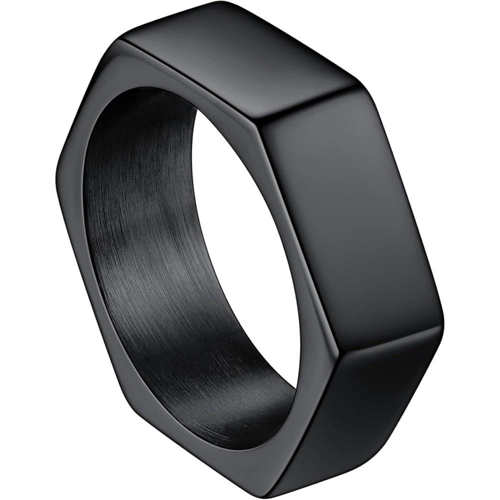 imageChainsHouse Screw Band Biker Ring for Men Women Black Metal18K Gold Plated Stainless Steel Jewelry Hexagon Geometric Ring Size 714with Gift BoxbBlack