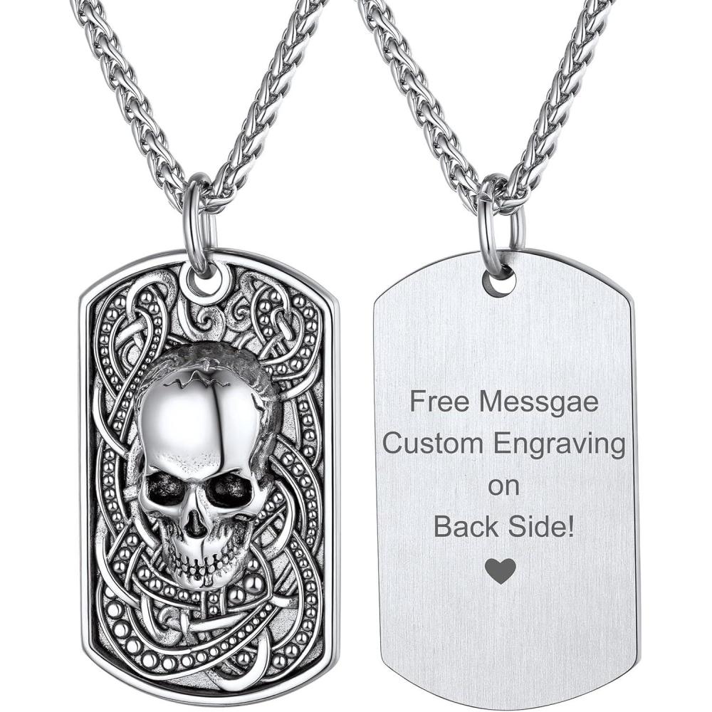 imageChainsHouse Skull Necklace for Men Retro Gothic Punk Jewelry Biker Necklace for Men Women Free Engraving Stainless Steel Dog Tag Pendant Necklacewith Gift Box03 DogtagSteel