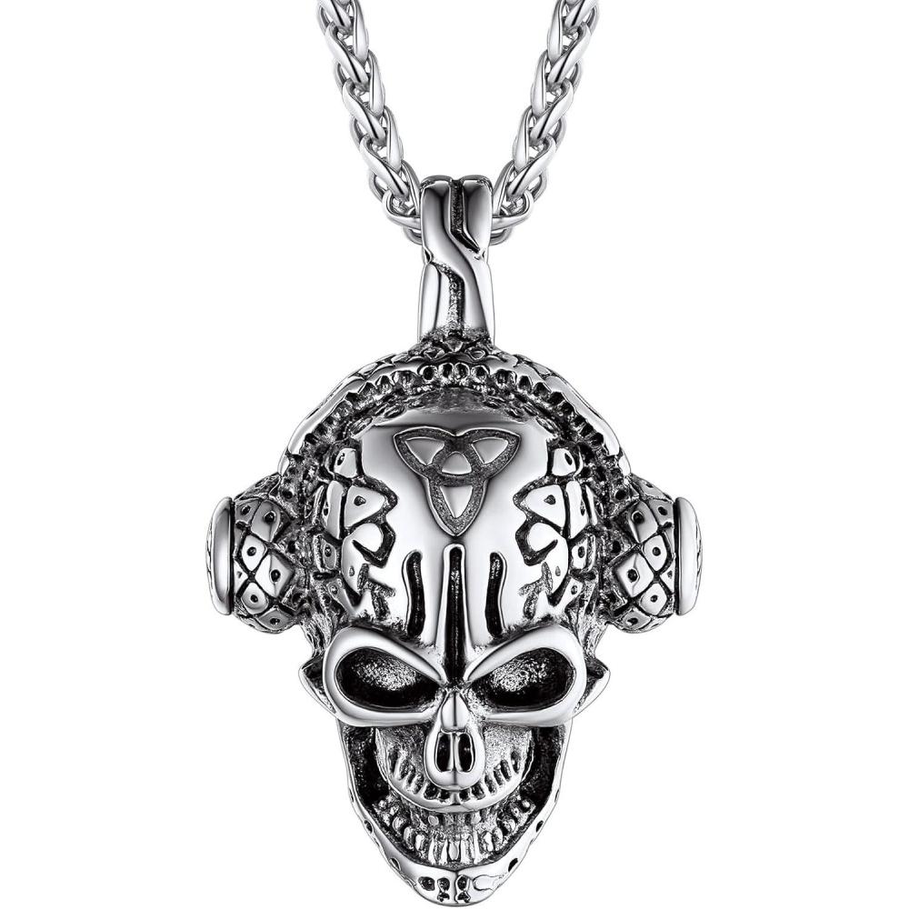imageChainsHouse Skull Necklace for Men Retro Gothic Punk Jewelry Biker Necklace for Men Women Free Engraving Stainless Steel Dog Tag Pendant Necklacewith Gift Box05 EarphoneSteel