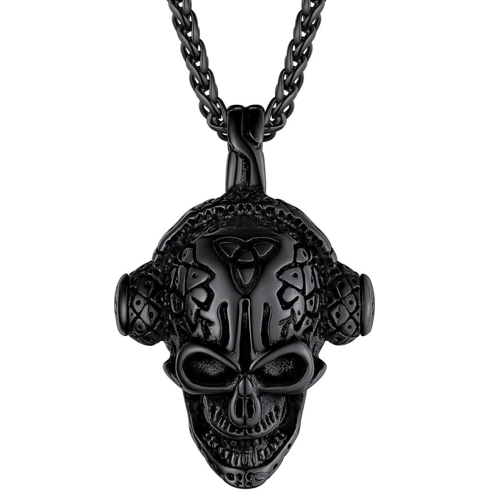 imageChainsHouse Skull Necklace for Men Retro Gothic Punk Jewelry Biker Necklace for Men Women Free Engraving Stainless Steel Dog Tag Pendant Necklacewith Gift Box05 EarphoneBlack