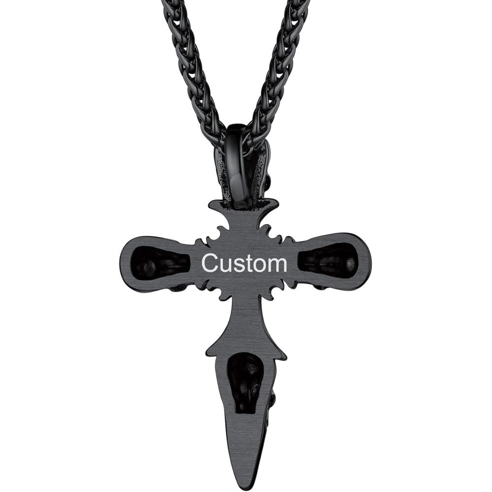 imageChainsHouse Skull Necklace for Men Retro Gothic Punk Jewelry Biker Necklace for Men Women Free Engraving Stainless Steel Dog Tag Pendant Necklacewith Gift Box07 Cross Black