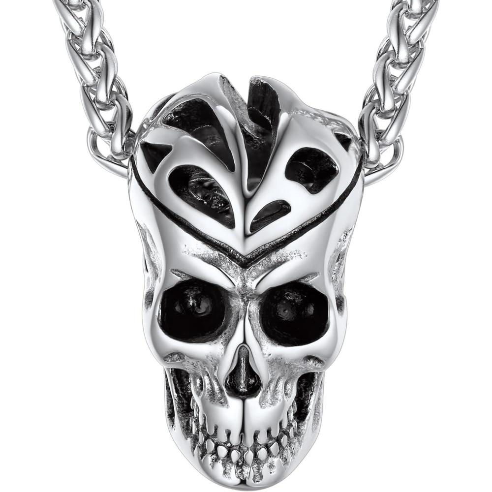imageChainsHouse Skull Necklace for Men Retro Gothic Punk Jewelry Biker Necklace for Men Women Free Engraving Stainless Steel Dog Tag Pendant Necklacewith Gift Box04 Skull HeadSteel