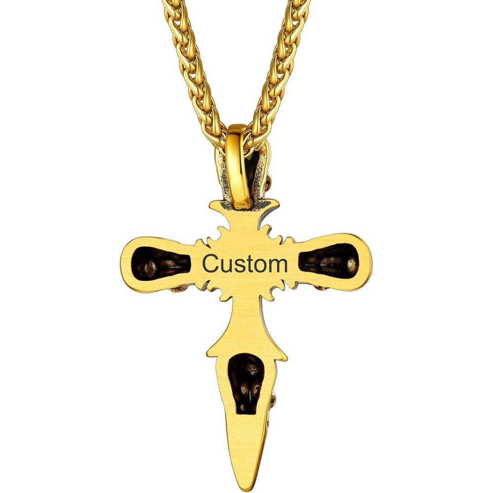 imageChainsHouse Skull Necklace for Men Retro Gothic Punk Jewelry Biker Necklace for Men Women Free Engraving Stainless Steel Dog Tag Pendant Necklacewith Gift Box07 Cross Gold