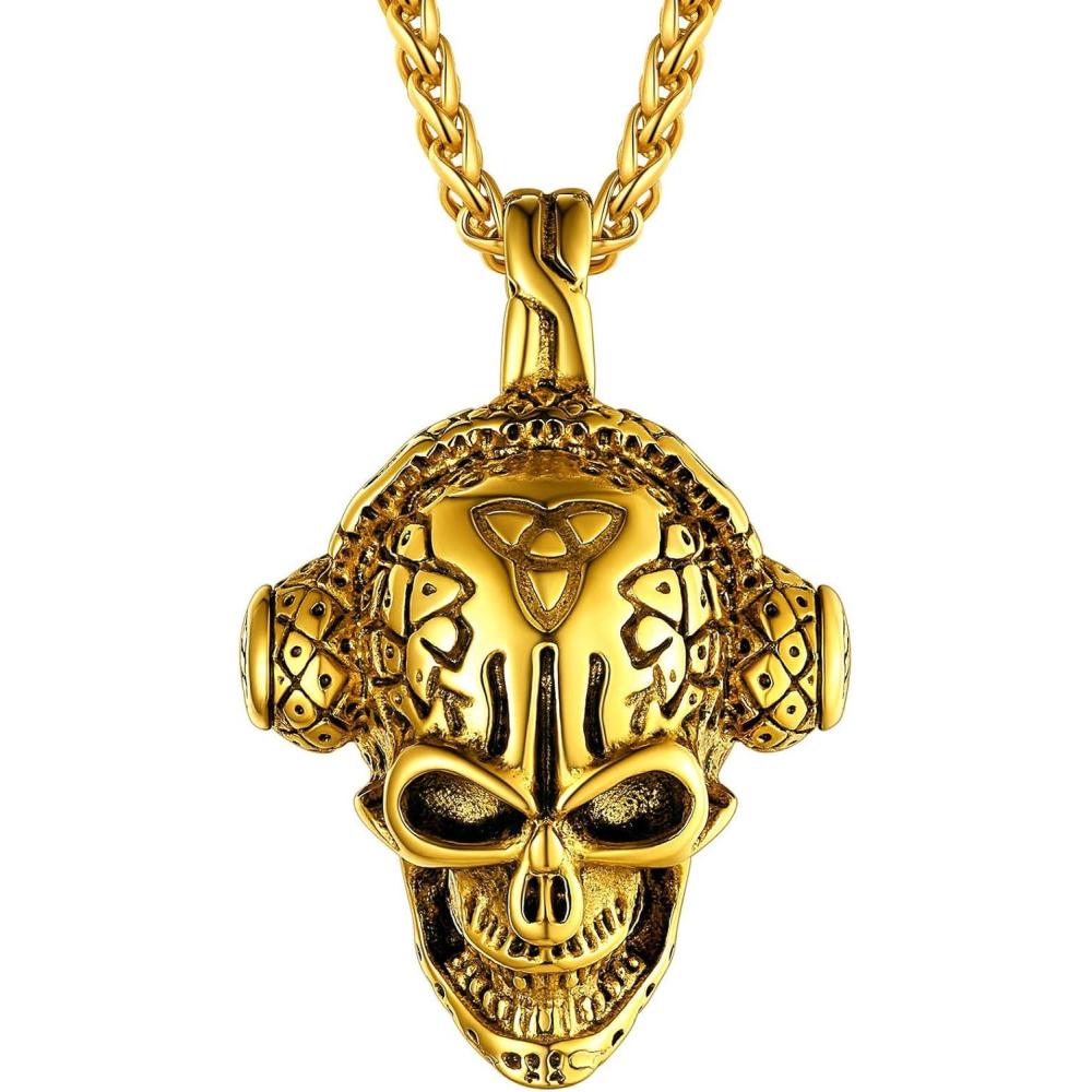 imageChainsHouse Skull Necklace for Men Retro Gothic Punk Jewelry Biker Necklace for Men Women Free Engraving Stainless Steel Dog Tag Pendant Necklacewith Gift Box05 EarphoneGold