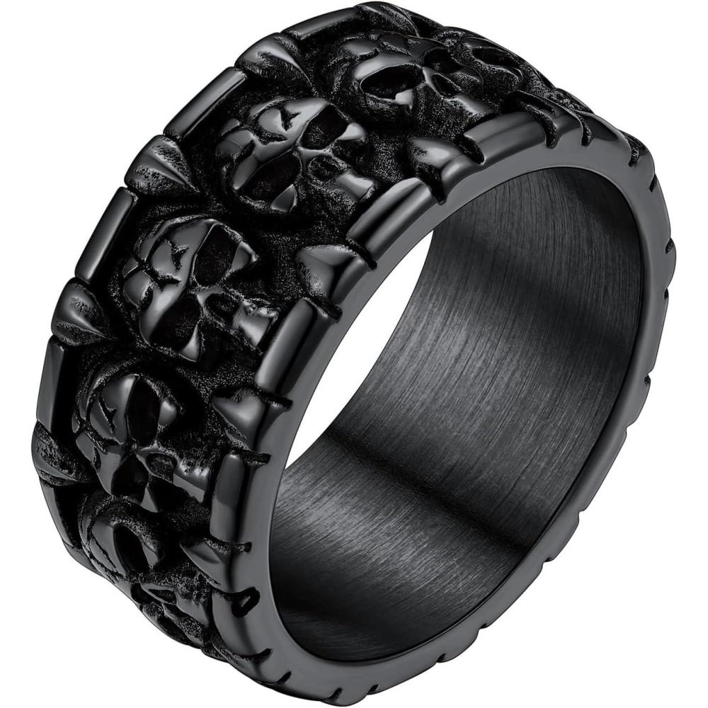 imageChainsHouse Skull Rings for Men Stainless SteelBlack Plated Gothic Rings Skeleton Cocktail Party Biker Ring Offer Custom Service Size 714 Send Gift BoxA blackNo Custom