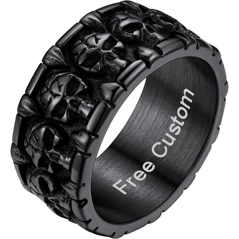 imageChainsHouse Skull Rings for Men Stainless SteelBlack Plated Gothic Rings Skeleton Cocktail Party Biker Ring Offer Custom Service Size 714 Send Gift BoxA EngraveblackCustom