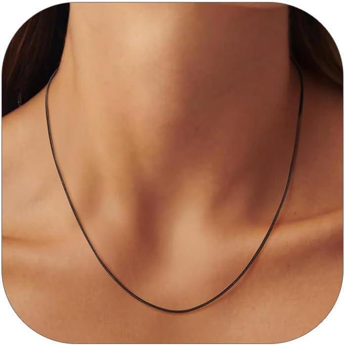 imageChainsHouse Snake Chain Necklace for Women 12mm 1430quot Adjustable with 5cm Extender for Pendants Lockets Rose GoldStainless SteelBlack14K Gold Hypoallergenic Dainty Jewelry GiftB Black
