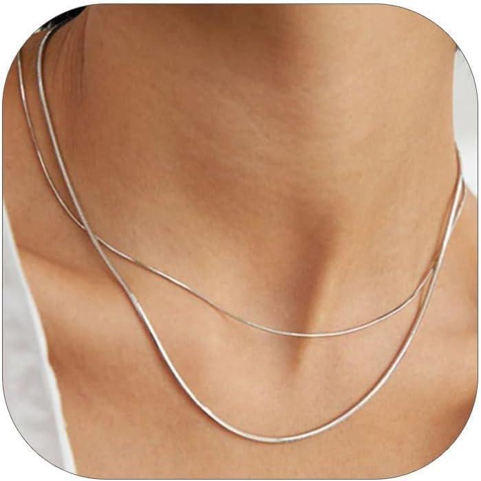 imageChainsHouse Snake Chain Necklace for Women 12mm 1430quot Adjustable with 5cm Extender for Pendants Lockets Rose GoldStainless SteelBlack14K Gold Hypoallergenic Dainty Jewelry GiftD Silver