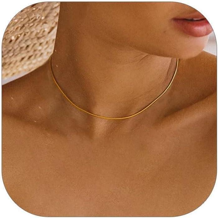 imageChainsHouse Snake Chain Necklace for Women 12mm 1430quot Adjustable with 5cm Extender for Pendants Lockets Rose GoldStainless SteelBlack14K Gold Hypoallergenic Dainty Jewelry GiftC Gold