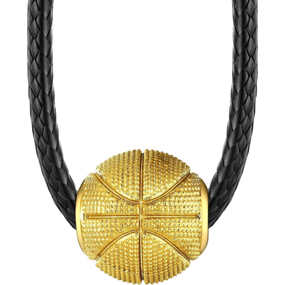 imageChainsHouse Sports FootballBasketballVolleyballBaseballRugby Necklace for Men Women GoldBlackSolid Stainless Steel 3D Ball Sport Necklaces Charm Pendants Sports Fan Ball Jewelry Gifts03 BasketballGold