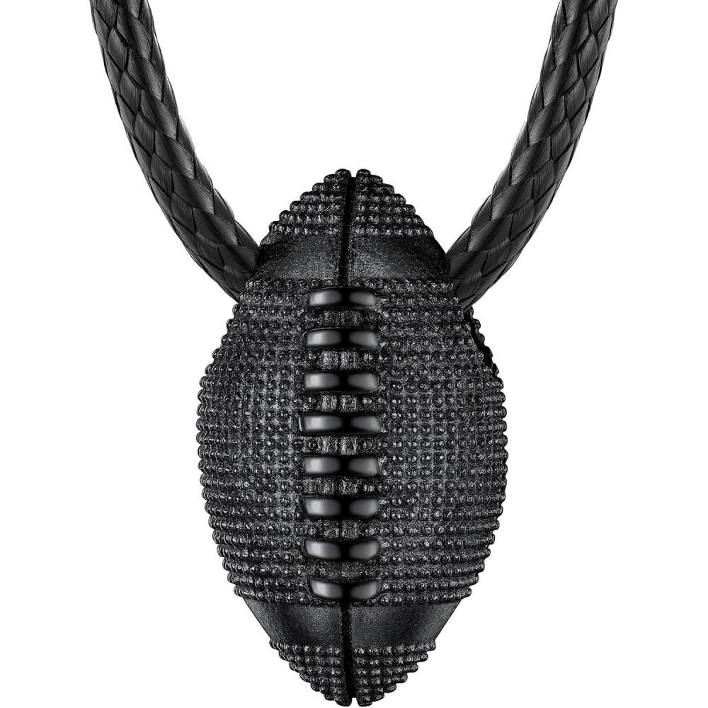 imageChainsHouse Sports FootballBasketballVolleyballBaseballRugby Necklace for Men Women GoldBlackSolid Stainless Steel 3D Ball Sport Necklaces Charm Pendants Sports Fan Ball Jewelry Gifts01 Rugby BallBlack