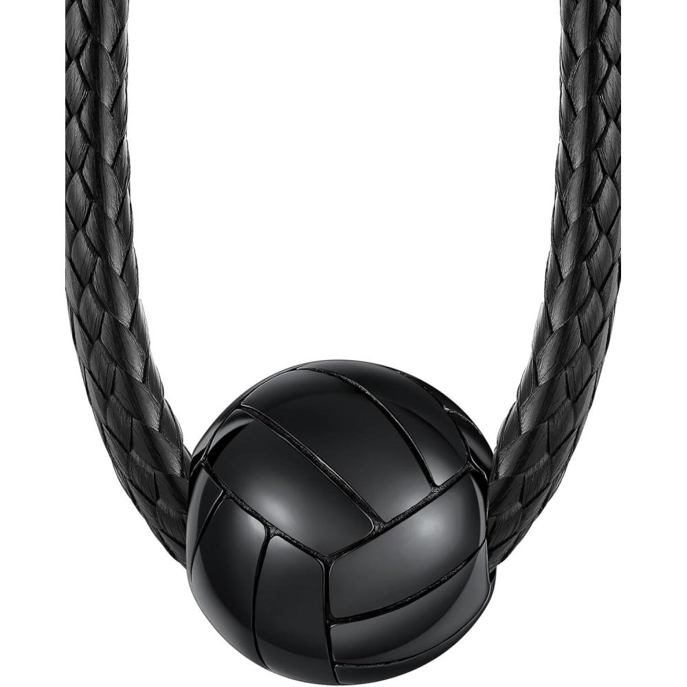 imageChainsHouse Sports FootballBasketballVolleyballBaseballRugby Necklace for Men Women GoldBlackSolid Stainless Steel 3D Ball Sport Necklaces Charm Pendants Sports Fan Ball Jewelry Gifts05 VolleyballBlack