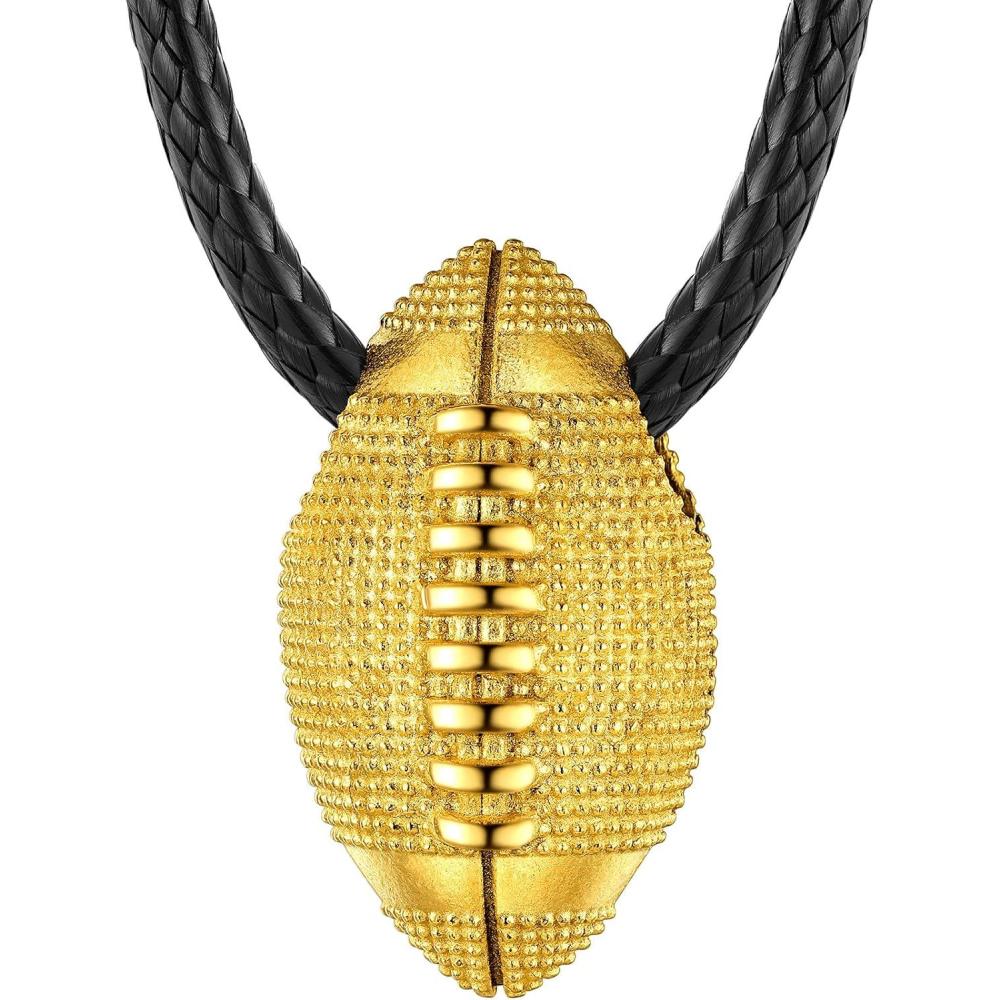 imageChainsHouse Sports FootballBasketballVolleyballBaseballRugby Necklace for Men Women GoldBlackSolid Stainless Steel 3D Ball Sport Necklaces Charm Pendants Sports Fan Ball Jewelry Gifts01 Rugby BallGold