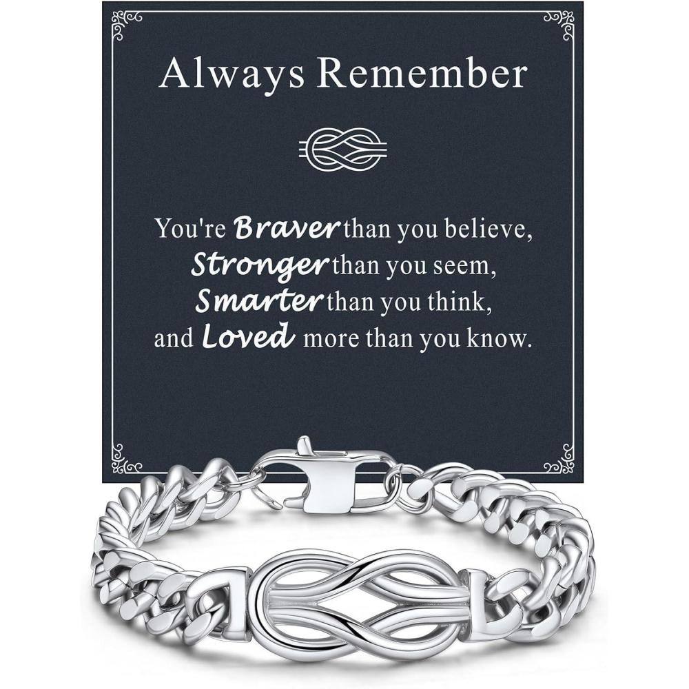 imageChainsHouse Square Love Knot Bracelets for Men Braided Leather Stainless Steel Infinity Bracelets with Love Message Card Aniversary Birthday Gift for MenLoveHusbandDad13Always RememberSteel