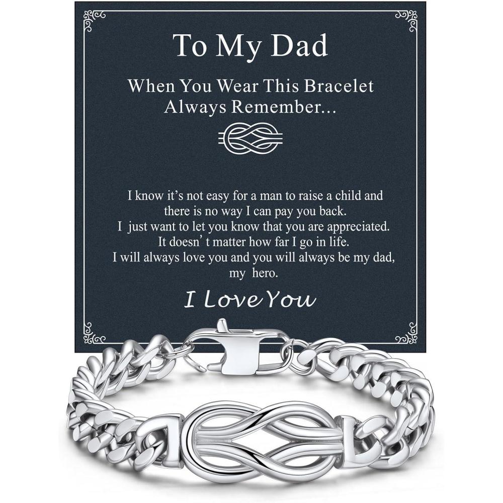 imageChainsHouse Square Love Knot Bracelets for Men Braided Leather Stainless Steel Infinity Bracelets with Love Message Card Aniversary Birthday Gift for MenLoveHusbandDad14To My DadSteel