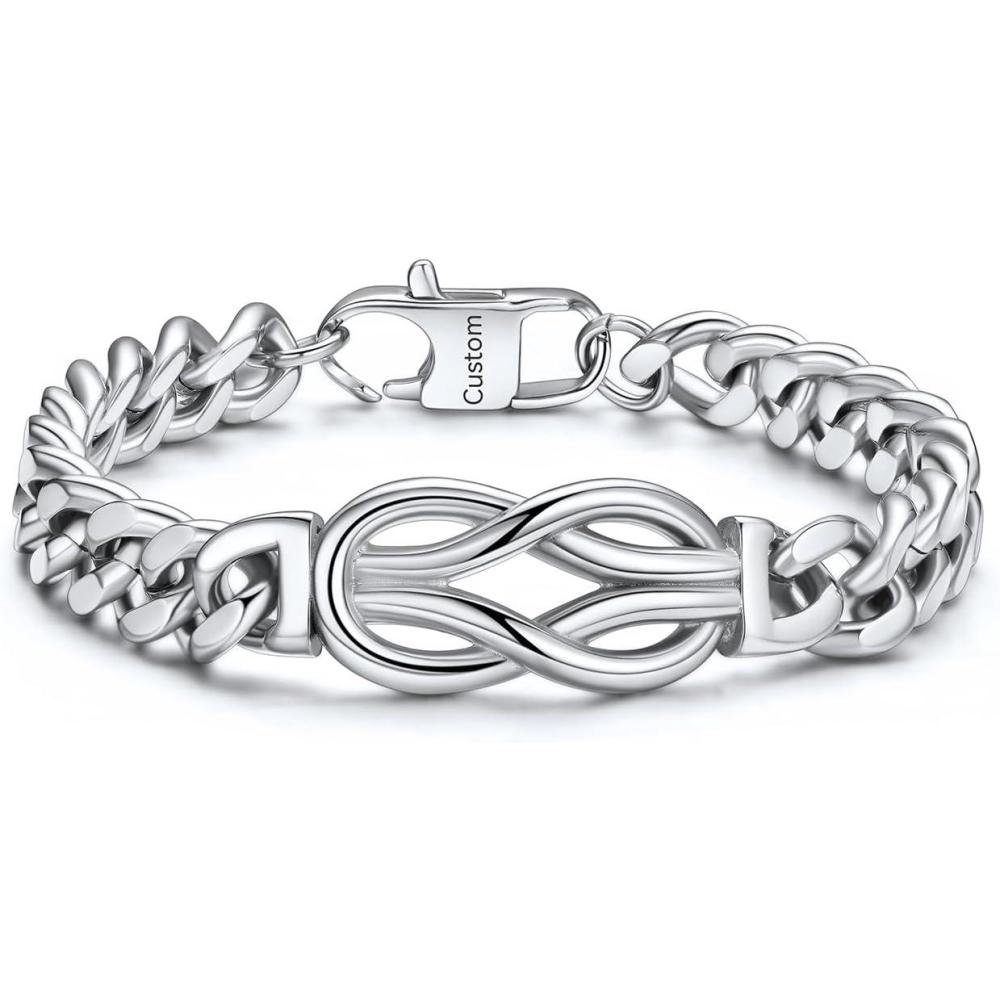 imageChainsHouse Square Love Knot Bracelets for Men Braided Leather Stainless Steel Infinity Bracelets with Love Message Card Aniversary Birthday Gift for MenLoveHusbandDad23CustomSteel